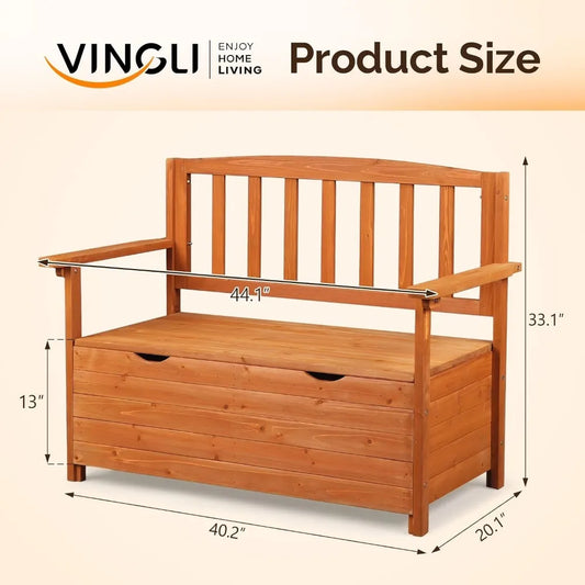 Outdoor Wood Storage Bench With Seating For Deck And Patio
