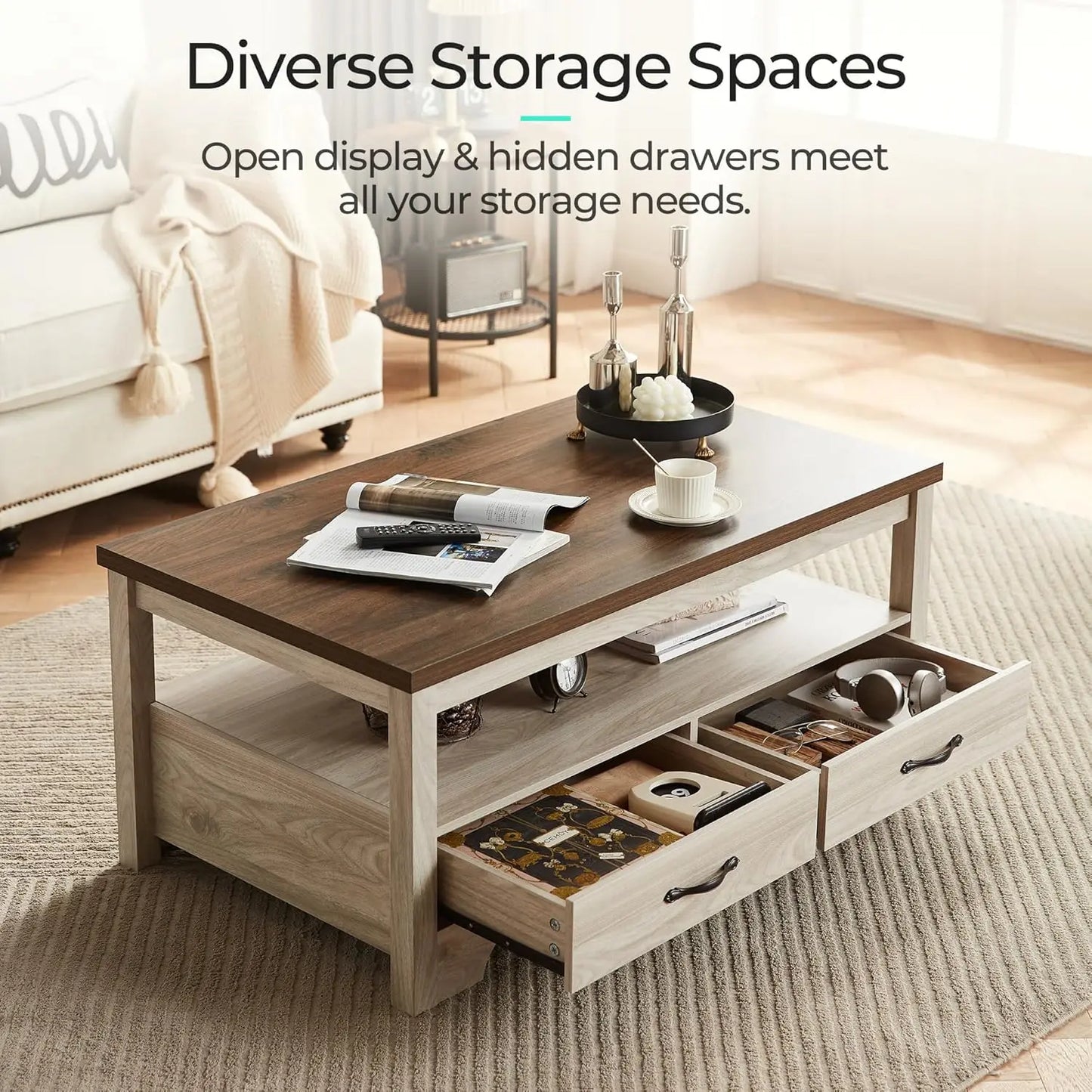 Farmhouse Coffee Table Set Wood Living Room 3 Piece