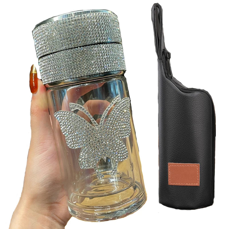 Scaonorch Butterfly Double Wall Glass Bottle With Temperature Display Filter