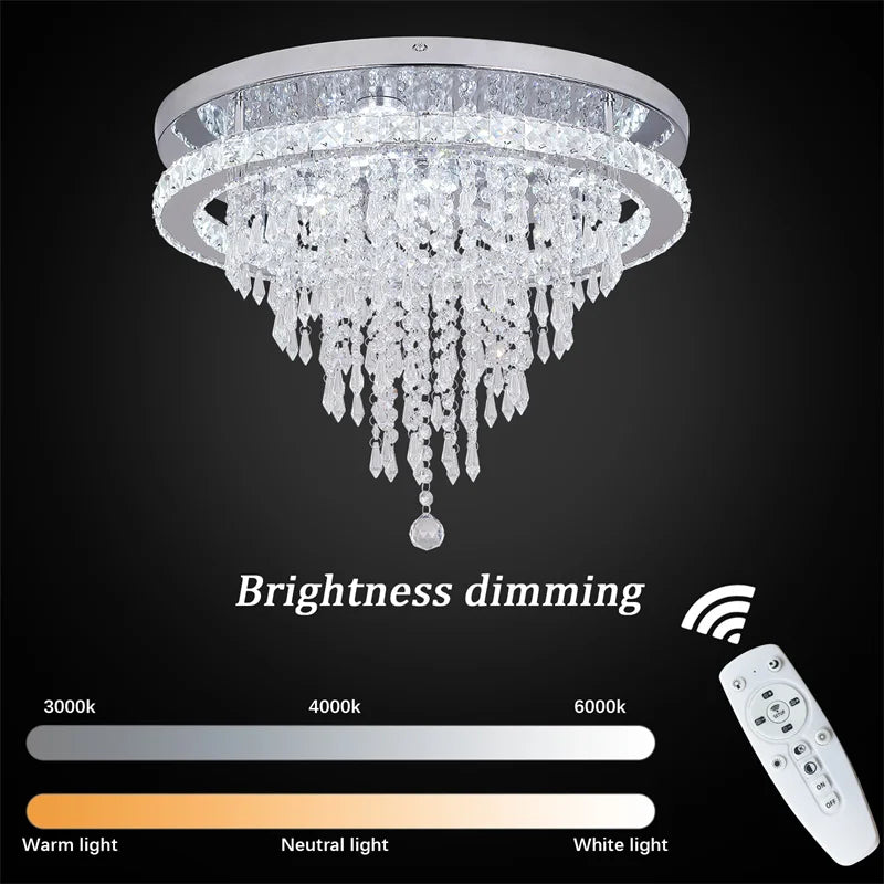 GreeLustr Modern Minimalist Dimmable LED Crystal Chandelier With Remote