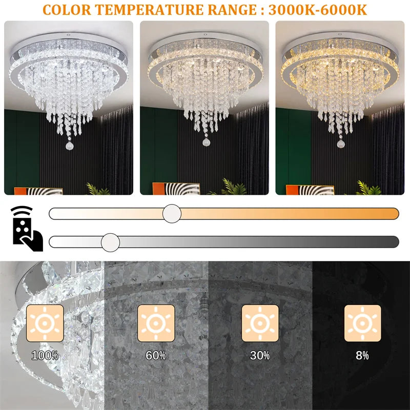 GreeLustr Modern Minimalist Dimmable LED Crystal Chandelier With Remote