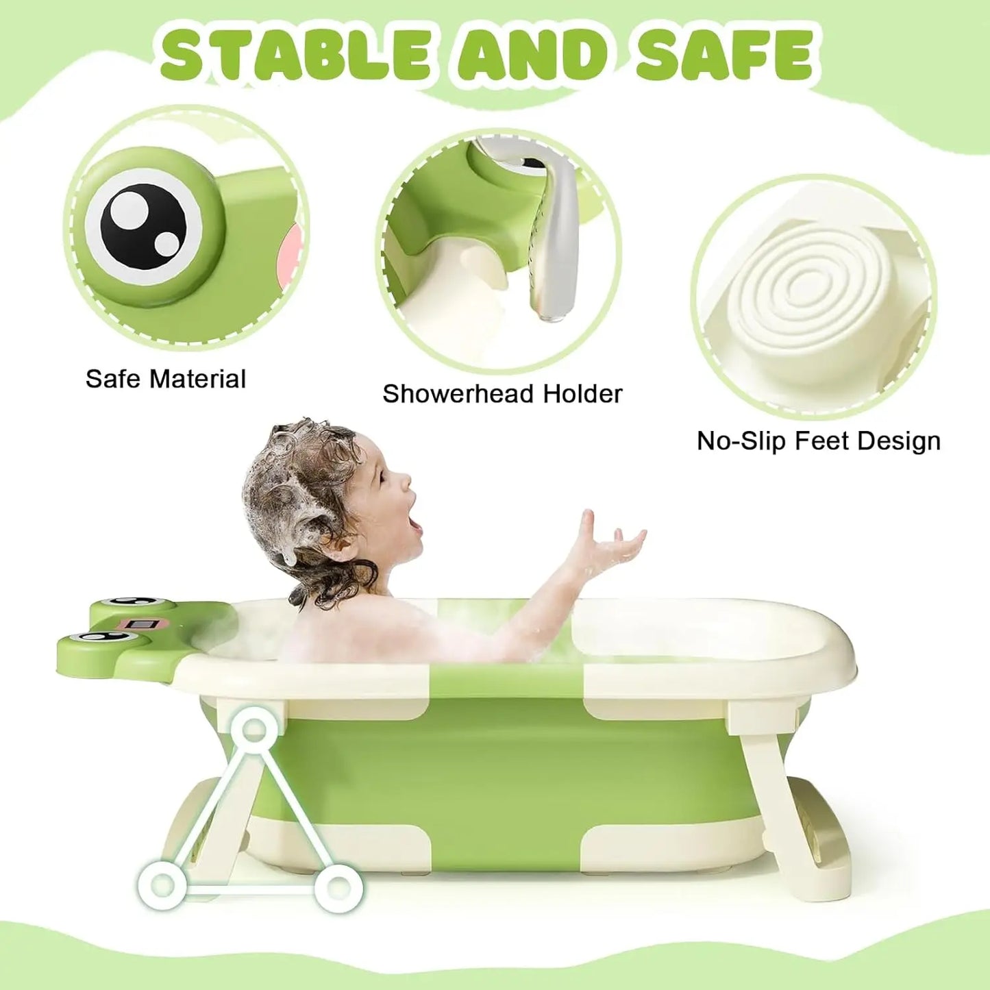 Baby Bath Tub With Cushion Thermometer Foldable Design