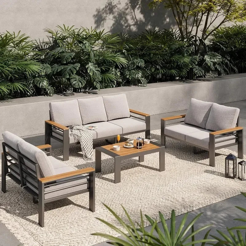 Aluminum Outdoor Patio Furniture Set 7 Seat Sectional With Coffee Table