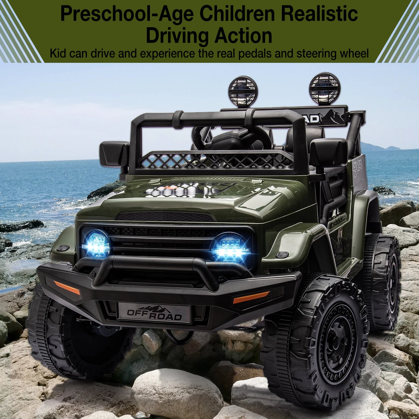 HiMISS 12V Kids Ride On Truck With Remote Control Bluetooth Lights