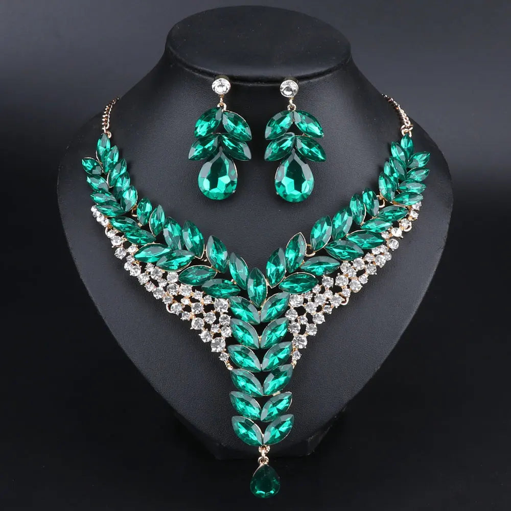 Austrian Crystal Bridal Necklace And Earring Jewelry Set
