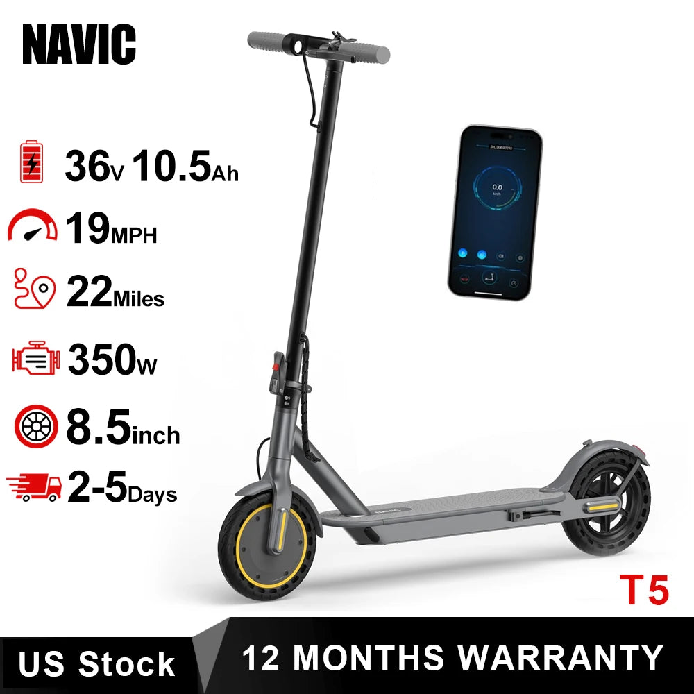 Navic T5 Electric Scooter 350W 19MPH App Control Folding 22 Miles Range