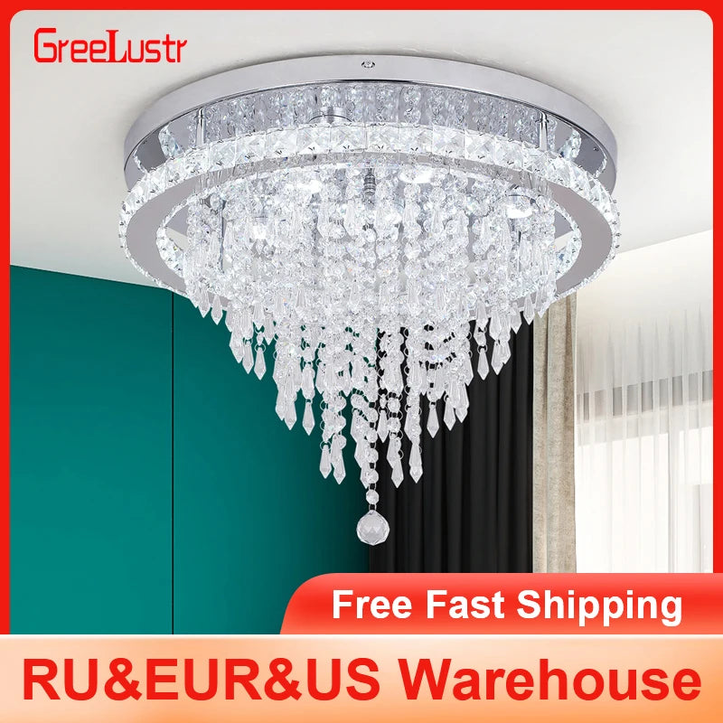 GreeLustr Modern Minimalist Dimmable LED Crystal Chandelier With Remote
