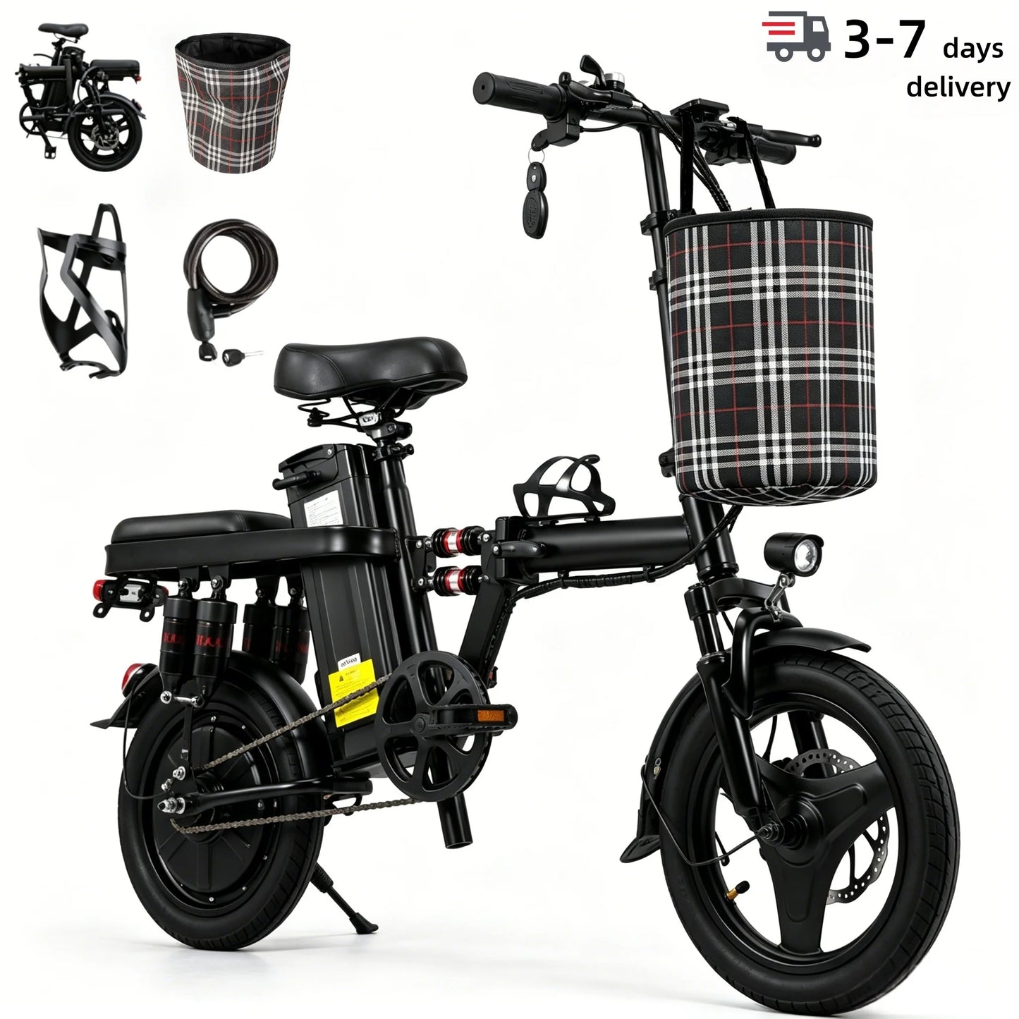 Foldable Electric Bicycle For Adults, 500W Motor, 48V Battery, 8 Shock Absorbers