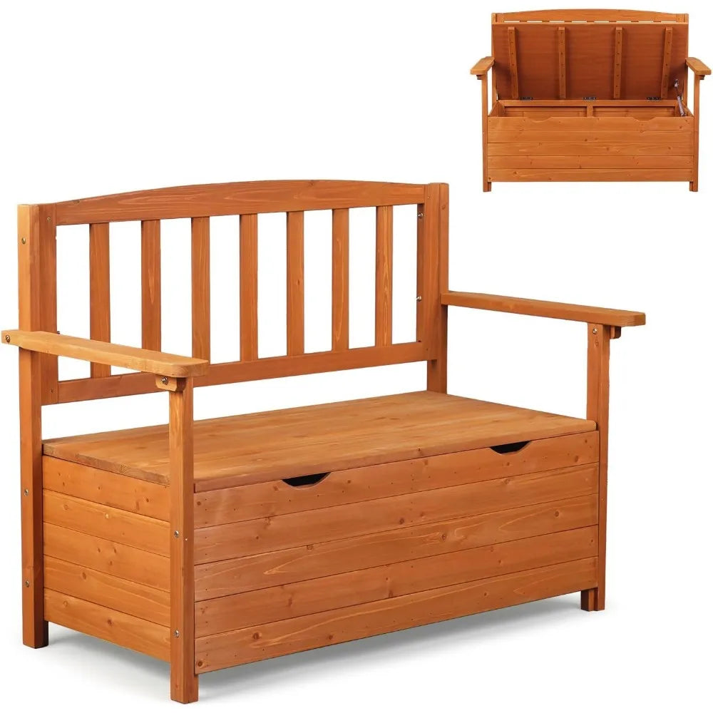 Outdoor Wood Storage Bench With Seating For Deck And Patio