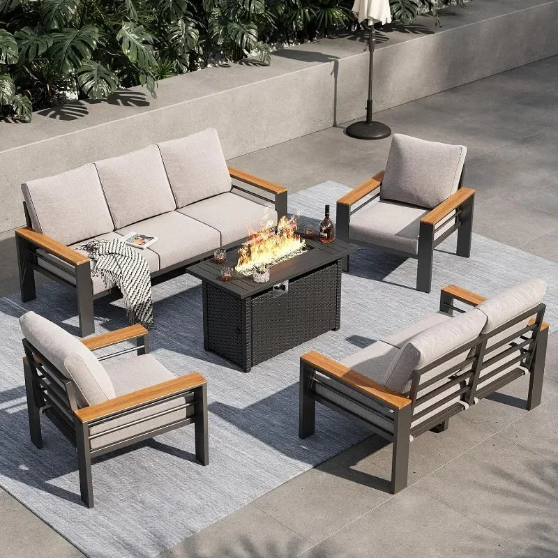 Aluminum Outdoor Patio Furniture Set 7 Seat Sectional With Coffee Table