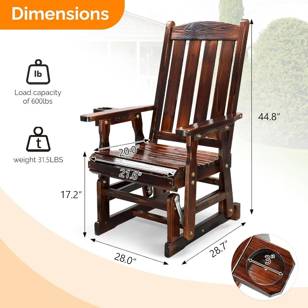 Rustic Outdoor Bamboo Glider Chair With Cup Holder And Smooth Rocking