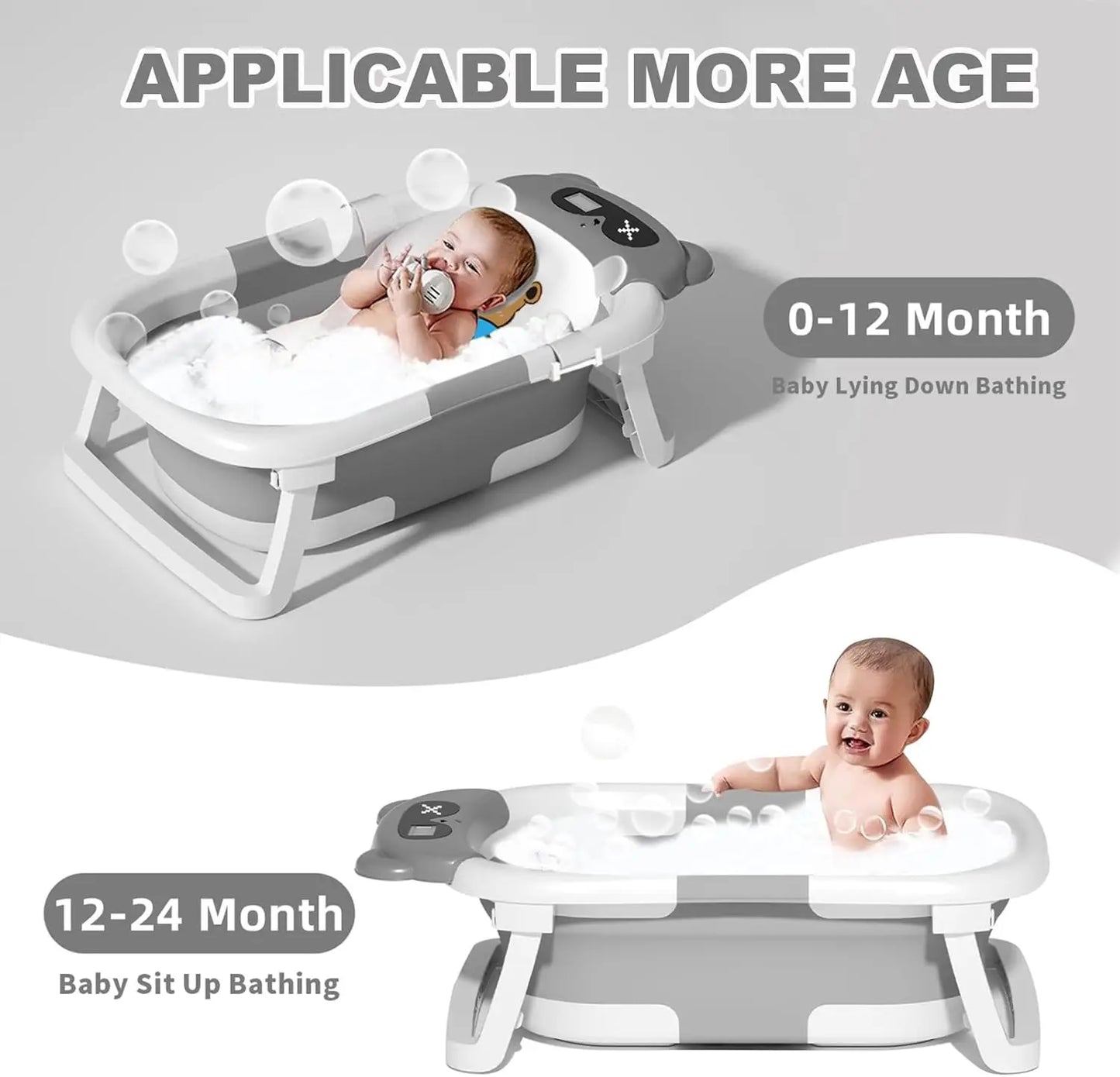 Baby Bath Tub With Cushion Thermometer Foldable Design