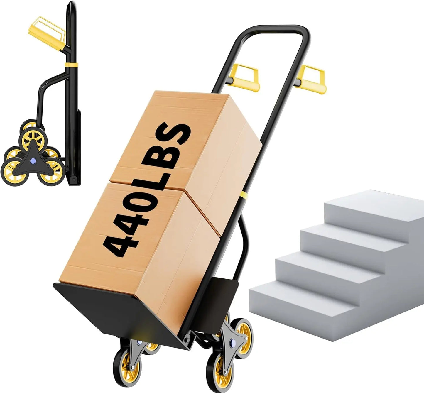 Heavy-Duty Stair Climbing Dolly 440Lb Capacity With Six Non-Slip Wheels
