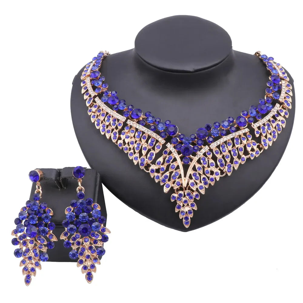 Ouhe Women's Crystal Rhinestone Bridal Jewelry And Earrings Set