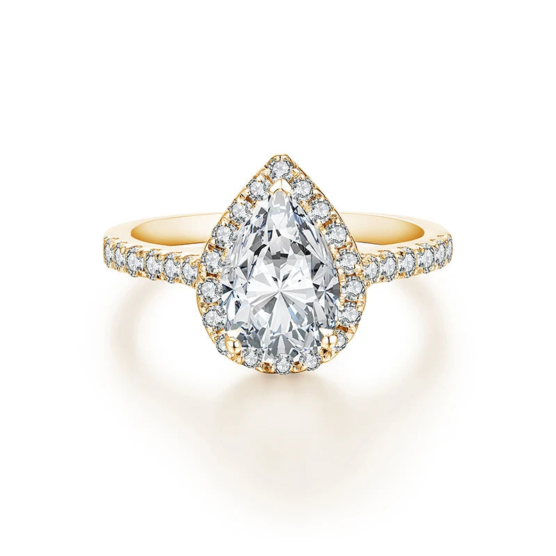 Minty Box Pear Cut Moissanite Halo Ring 18K Gold Plated Engagement