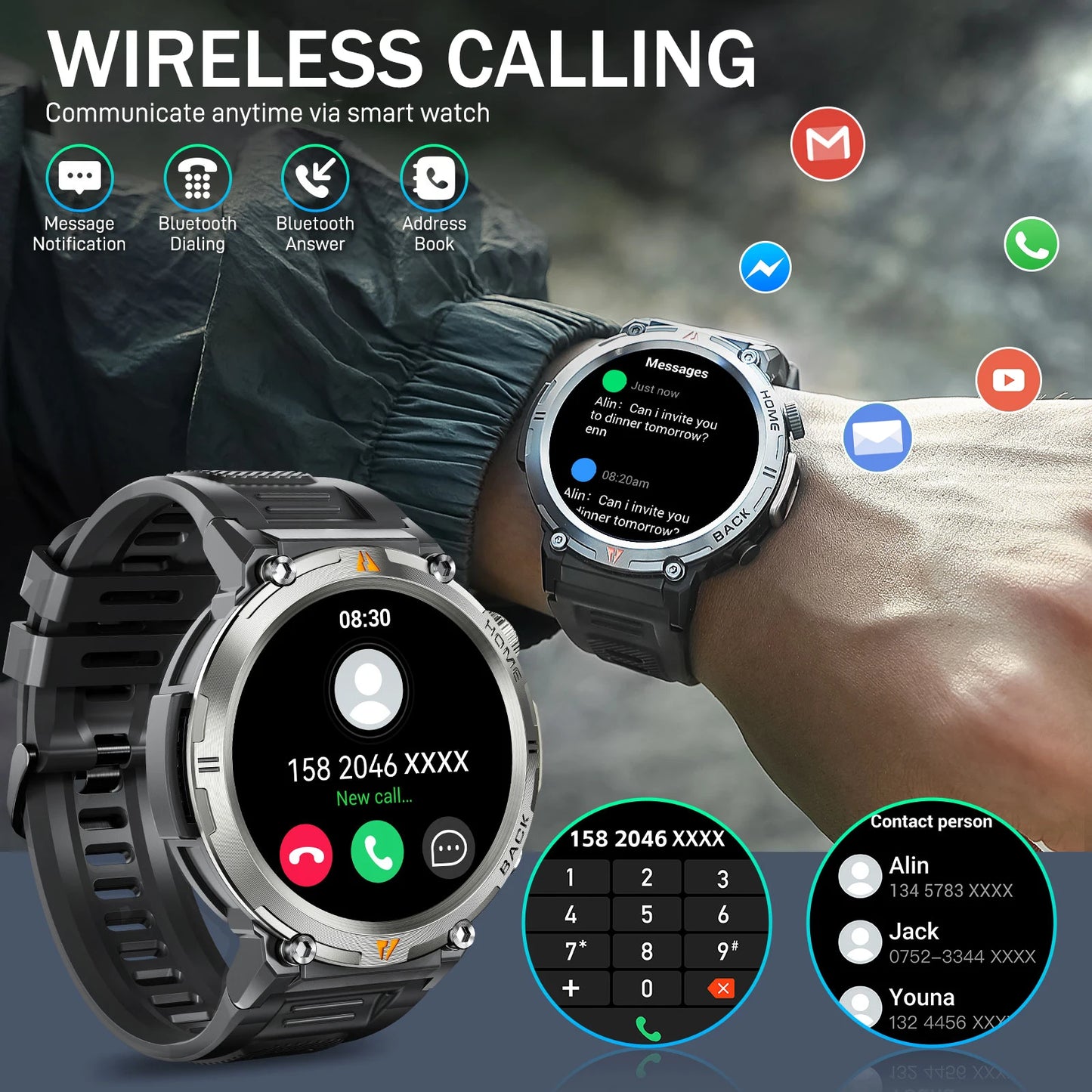 EIGIIS KE3 Smart Watch 3ATM Waterproof Health Monitor with Bluetooth