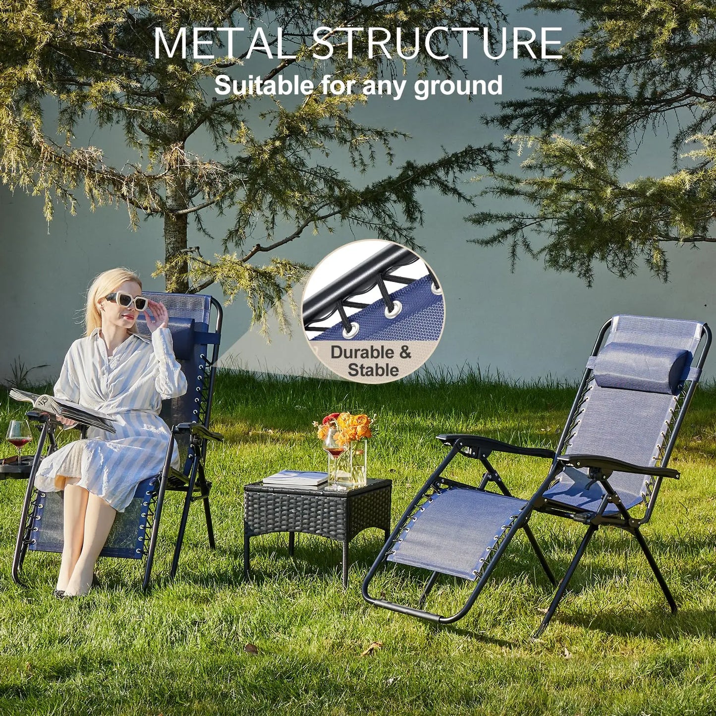 JHK Zero Gravity Two Pack Portable Recliners for Outdoor Patio