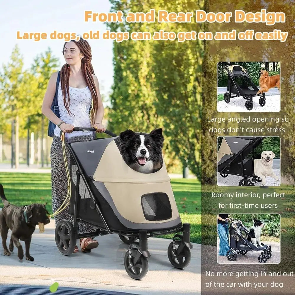 RBX One-Click Folding Dog Stroller For Two Dogs With Storage