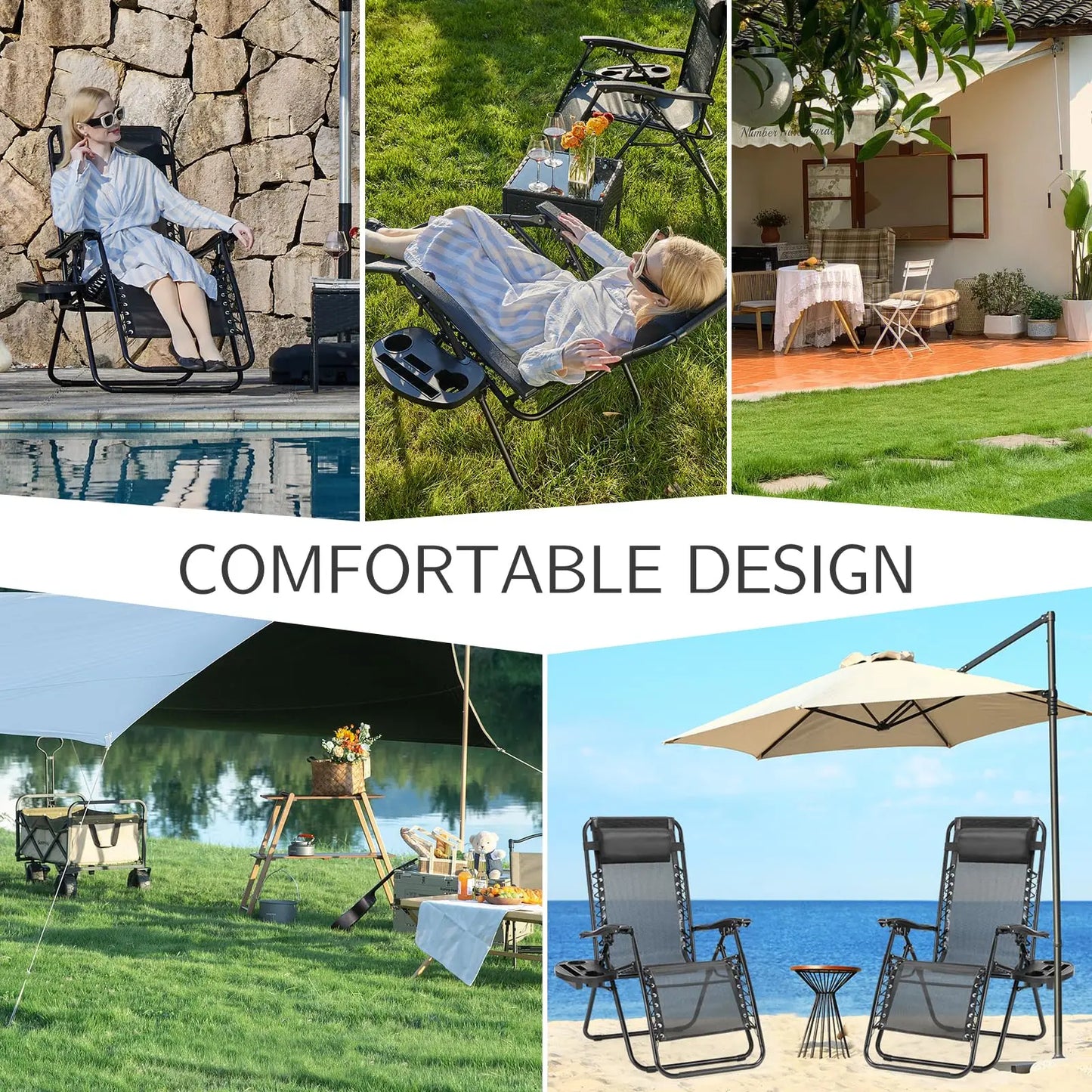 JHK Zero Gravity Two Pack Portable Recliners for Outdoor Patio