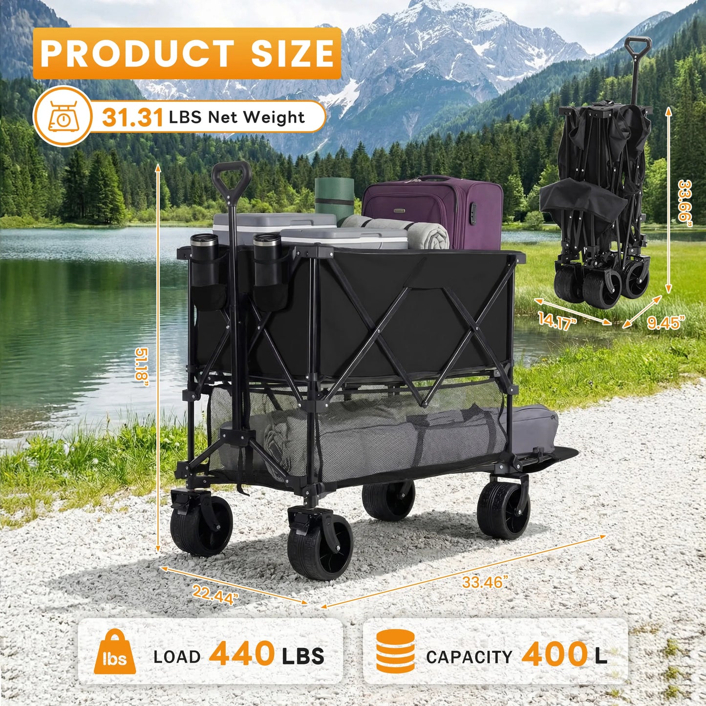 JHK Finishes Double Decker Wagon Cart 440 Lb Capacity Foldable