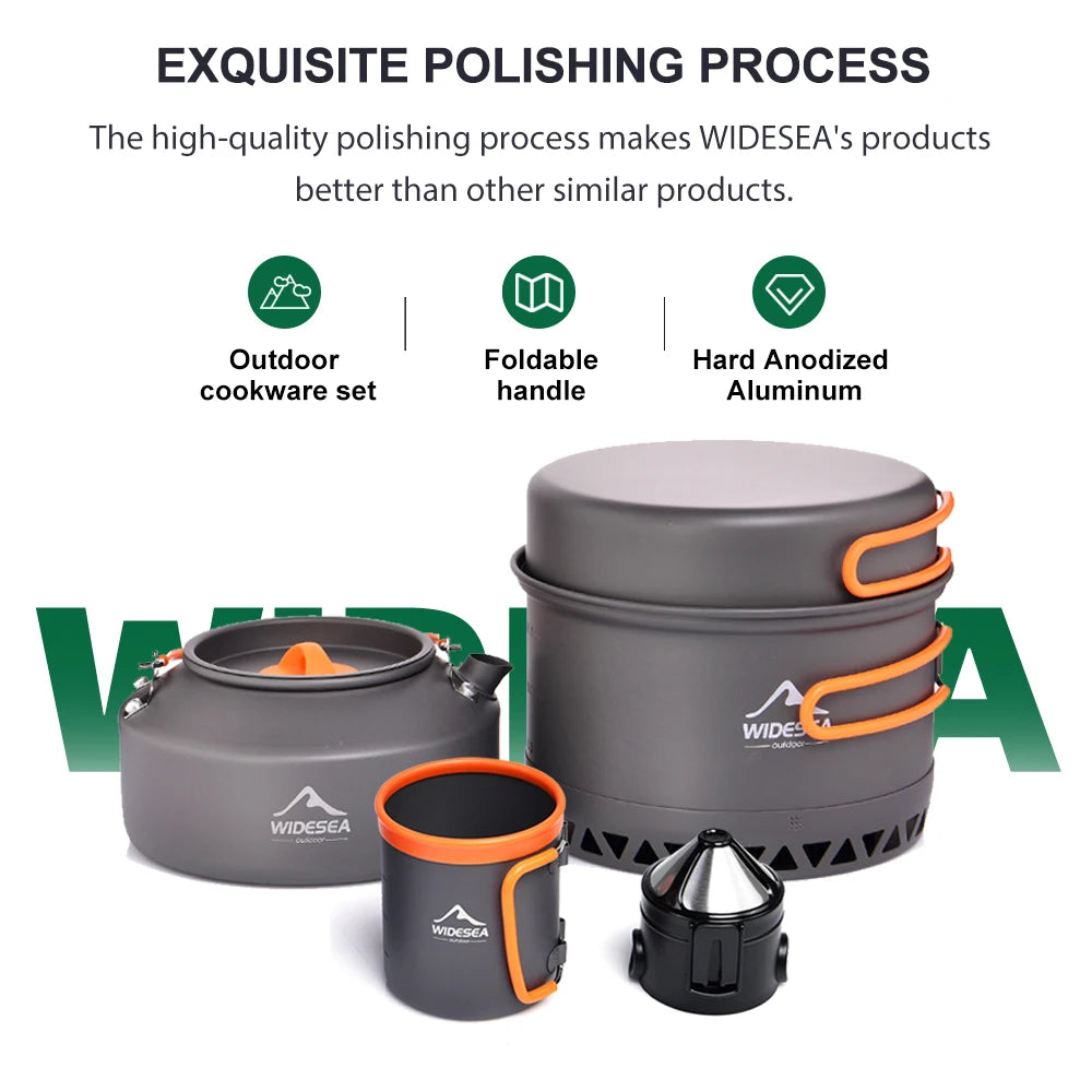 Widesea Outdoor Camping Cookware Set Pots Kettle Cups Utensils