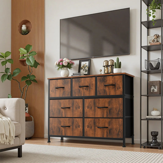 JHK Dresser With Seven Fabric Drawers Bedroom Organizer
