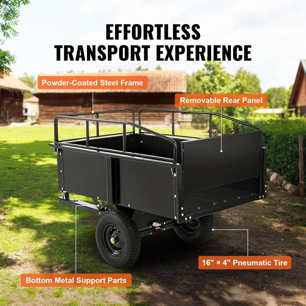 ATV Trailer Dump Cart 750 Lb Capacity With Removable Sides