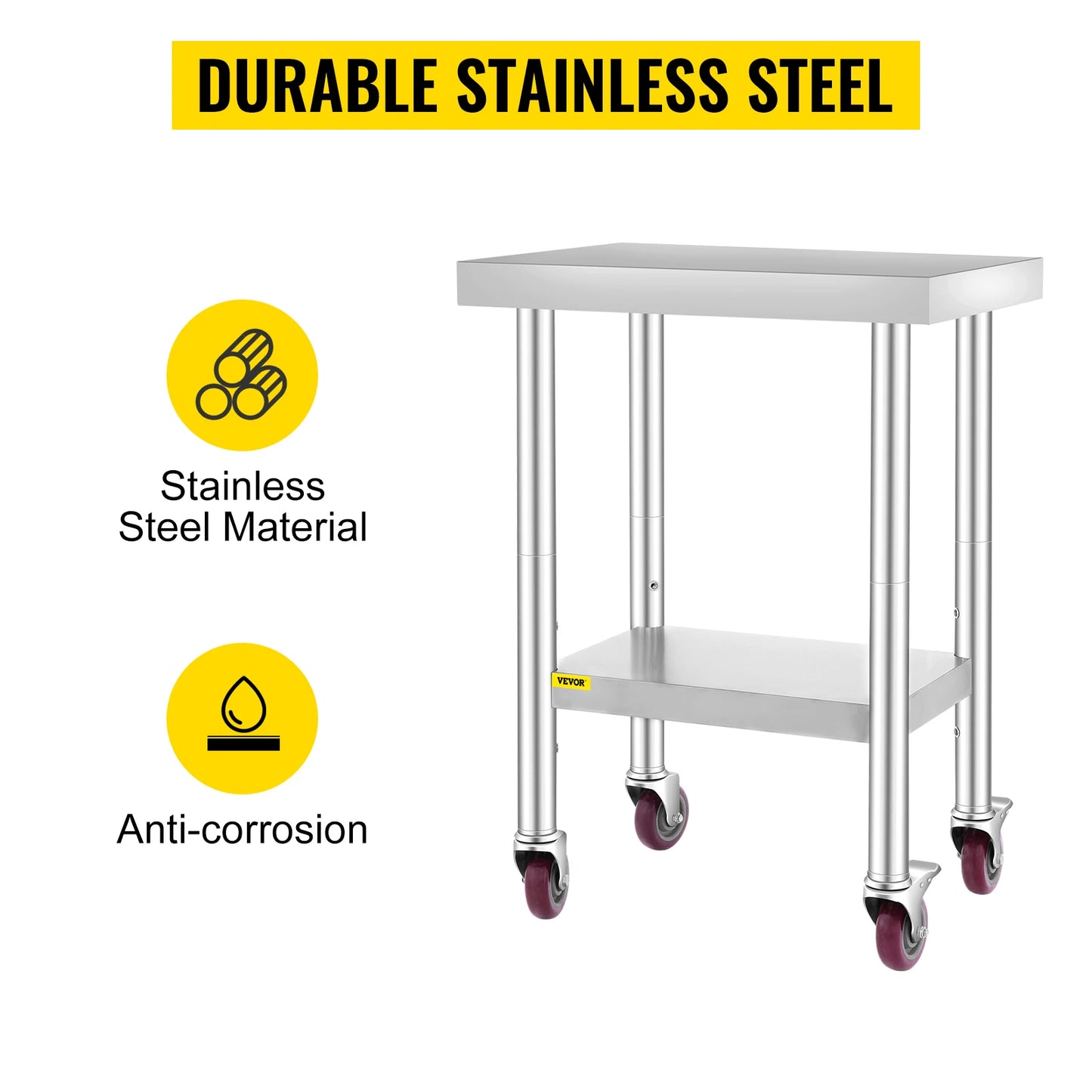 SucceBuy Stainless Steel Kitchen Work Table With Caster Wheels Commercial