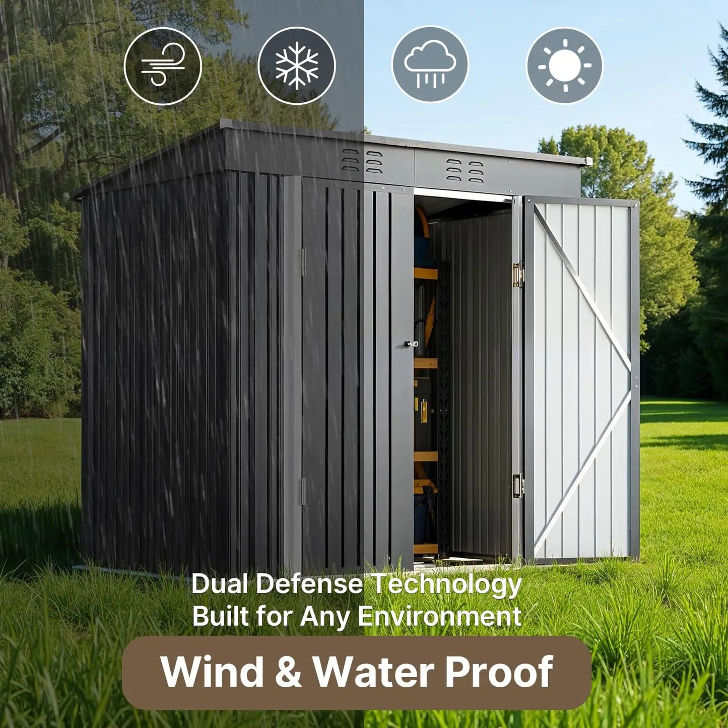 Metal Outdoor Storage Cabinet With Lockable Double Doors Waterproof