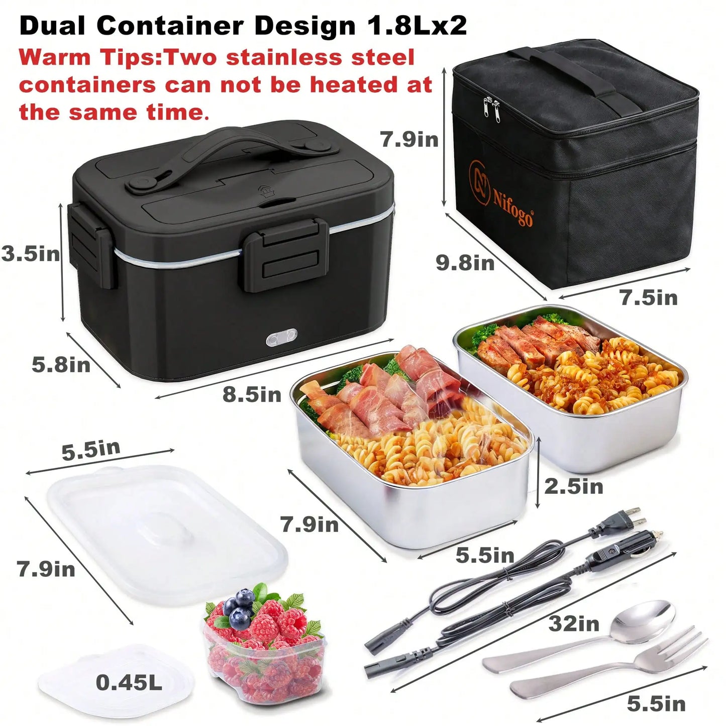Premium Electric Heated Lunch Box With Stainless Steel Interior