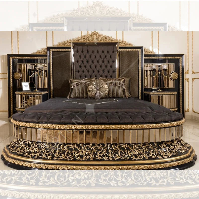 Luxury Solid Hardwood Wood Carving Bed Frame Turkish Classic Design