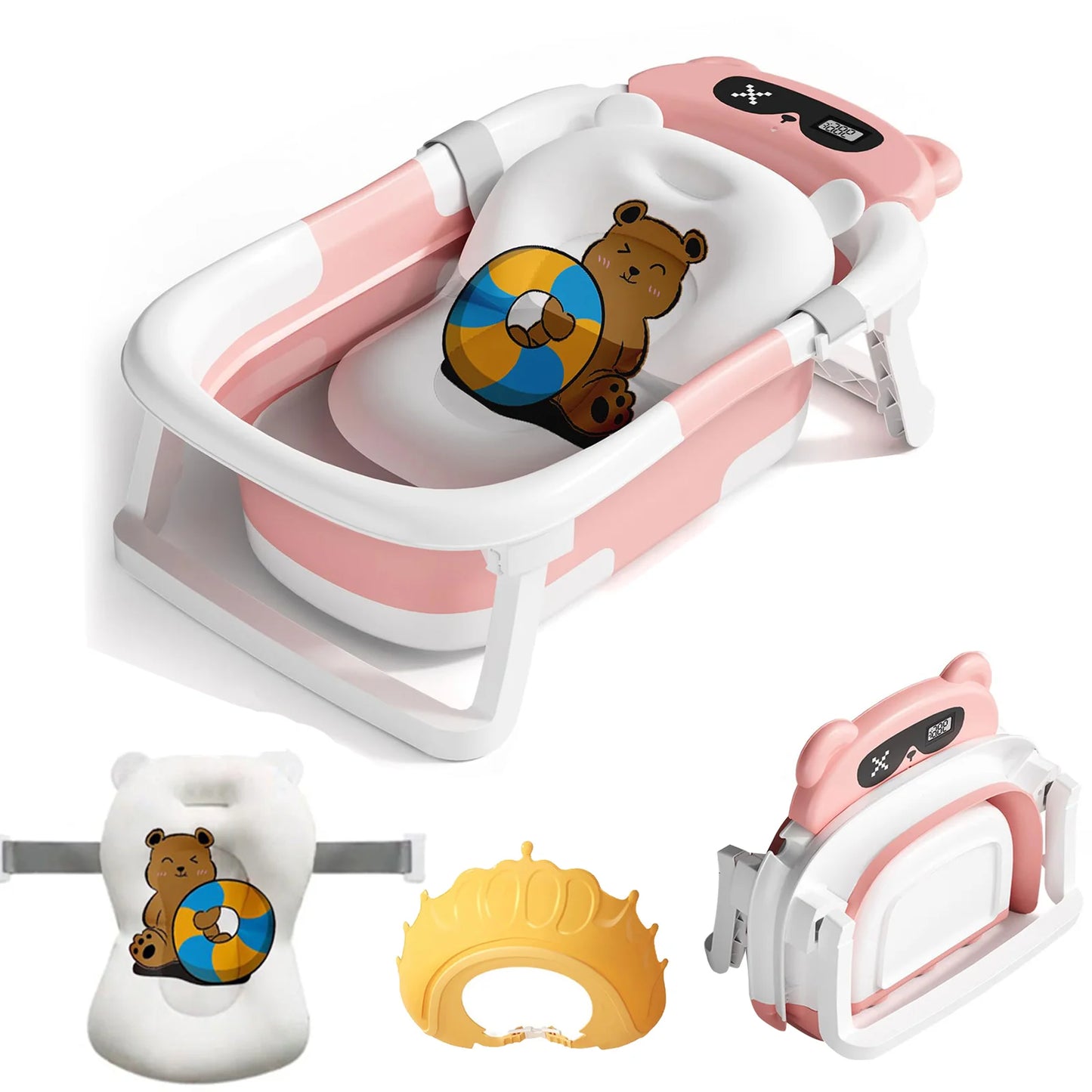 Baby Bath Tub With Cushion Thermometer Foldable Design