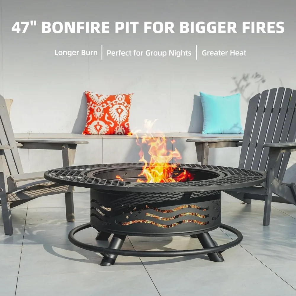 Panovue Outdoor Steel Fire Pit With Double Cooking Grates