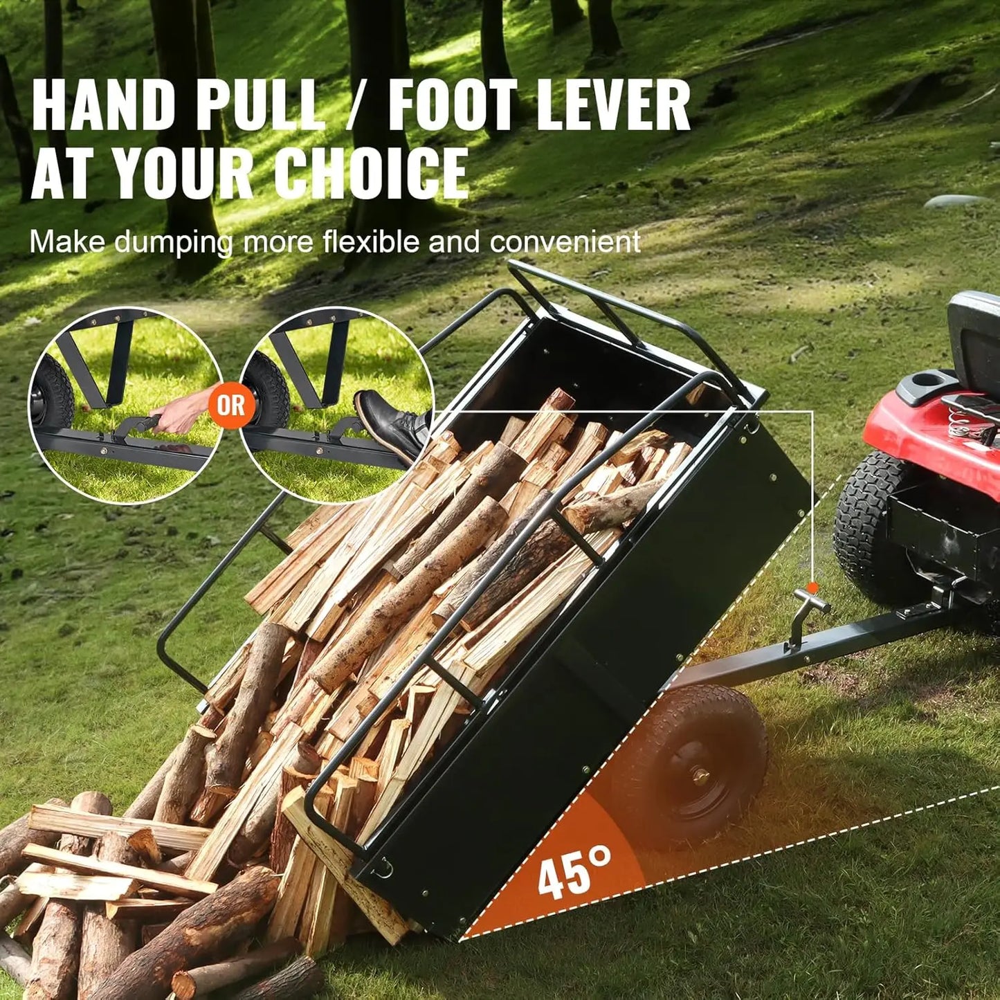 ATV Trailer Dump Cart 750 Lb Capacity With Removable Sides