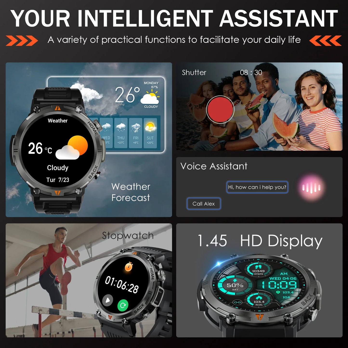 EIGIIS KE3 Bluetooth Smartwatch For Men Health Monitor