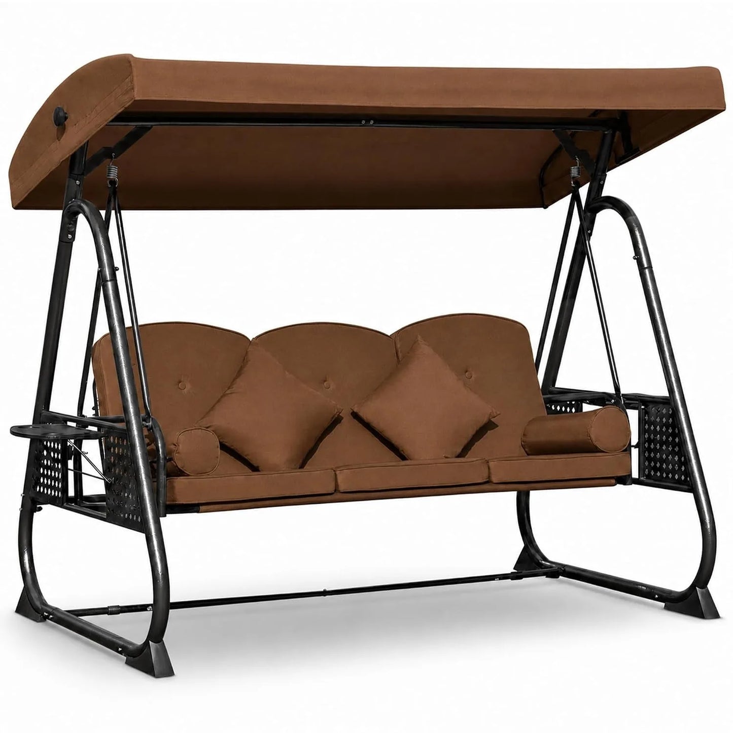 Outdoor Metal Patio Swing Chair With Canopy And Side Trays