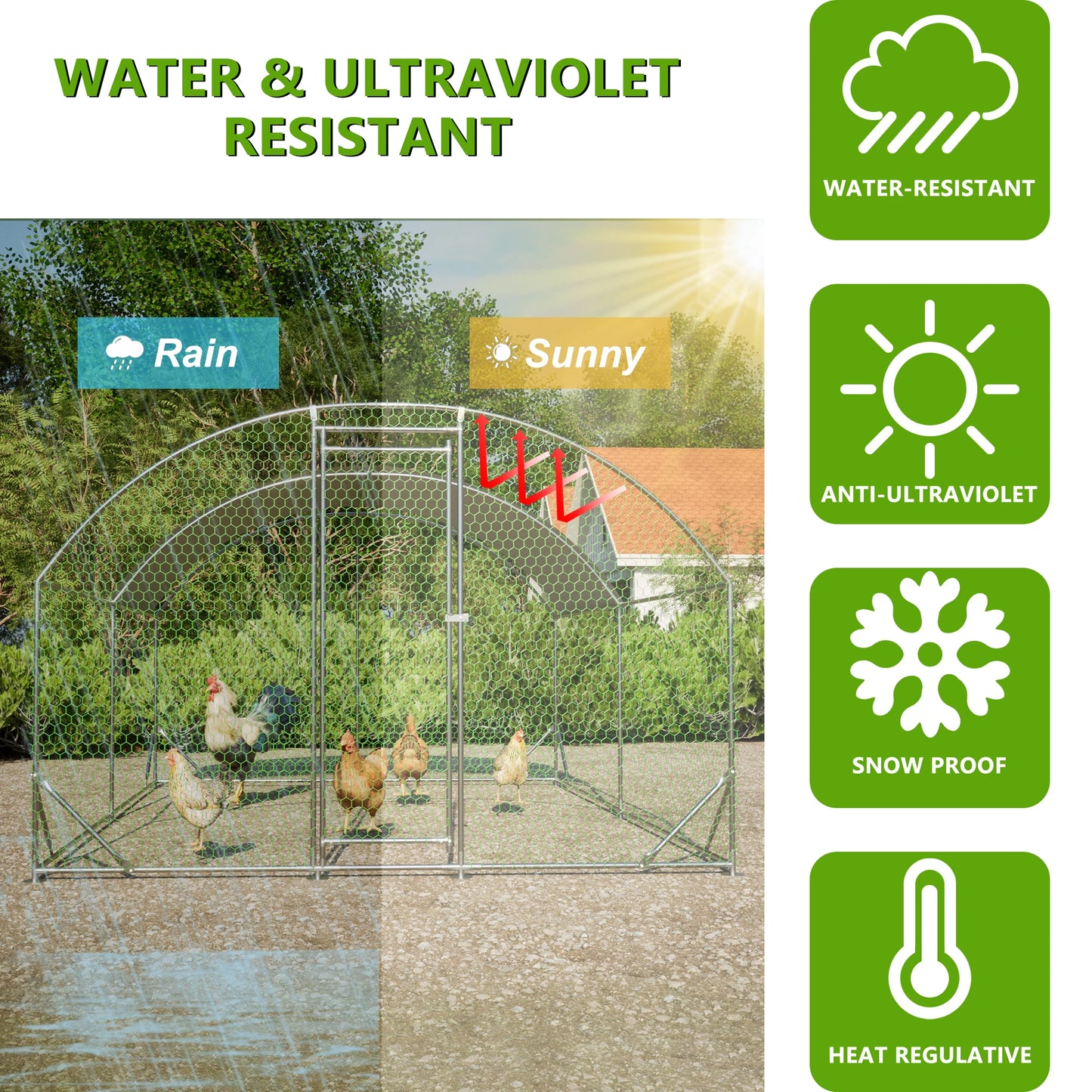Iron Chicken Coop With Metal Run And Waterproof UV Cover