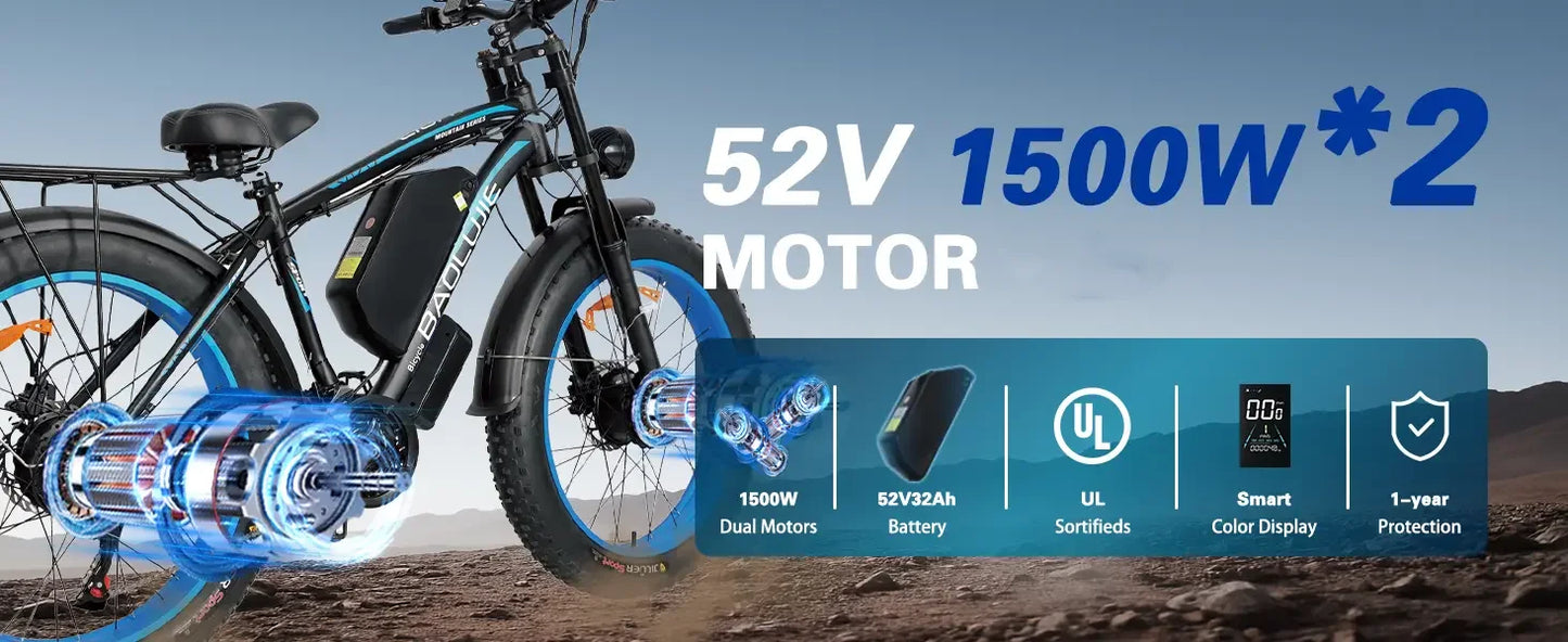 BAOLUJIE Electric Bike 1500W Peak Power E Bike for Adults