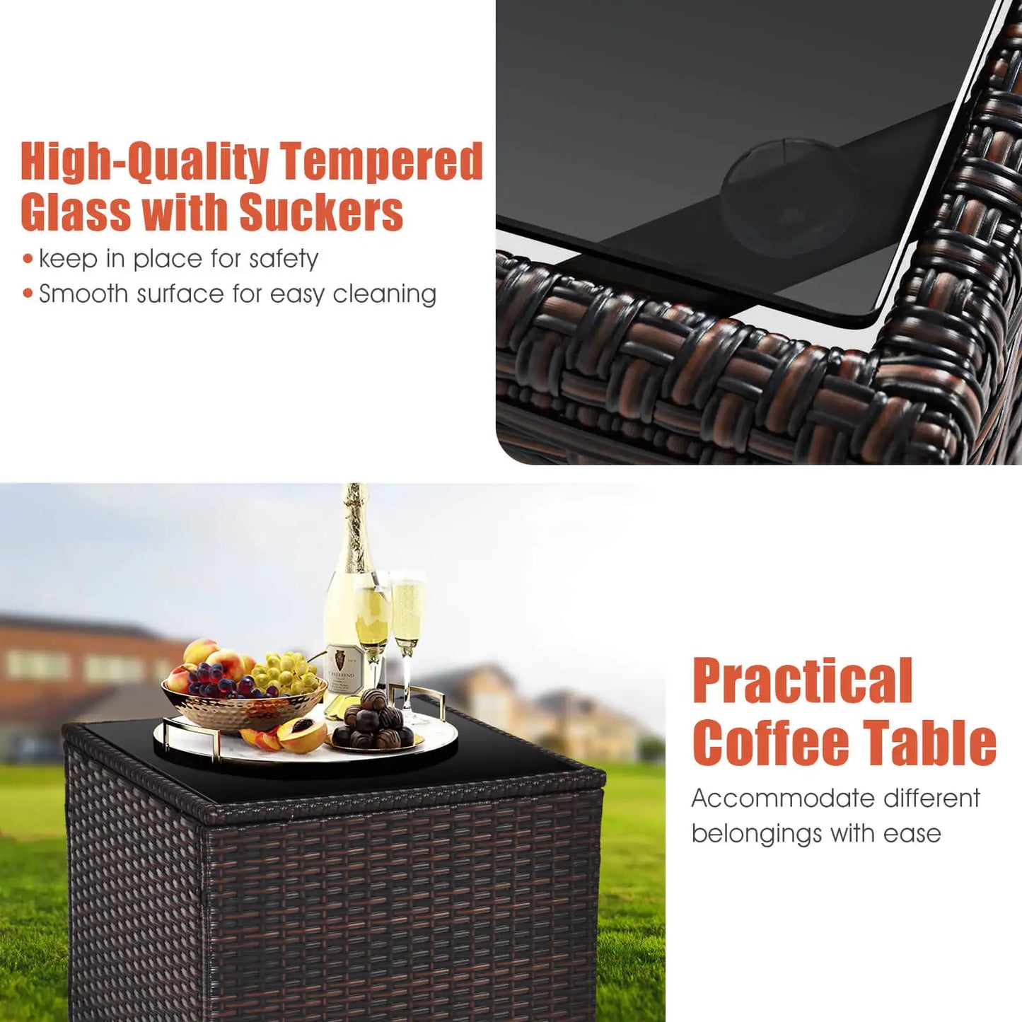 HOMASIS 3-Piece Patio Rattan Cushioned Conversation Set