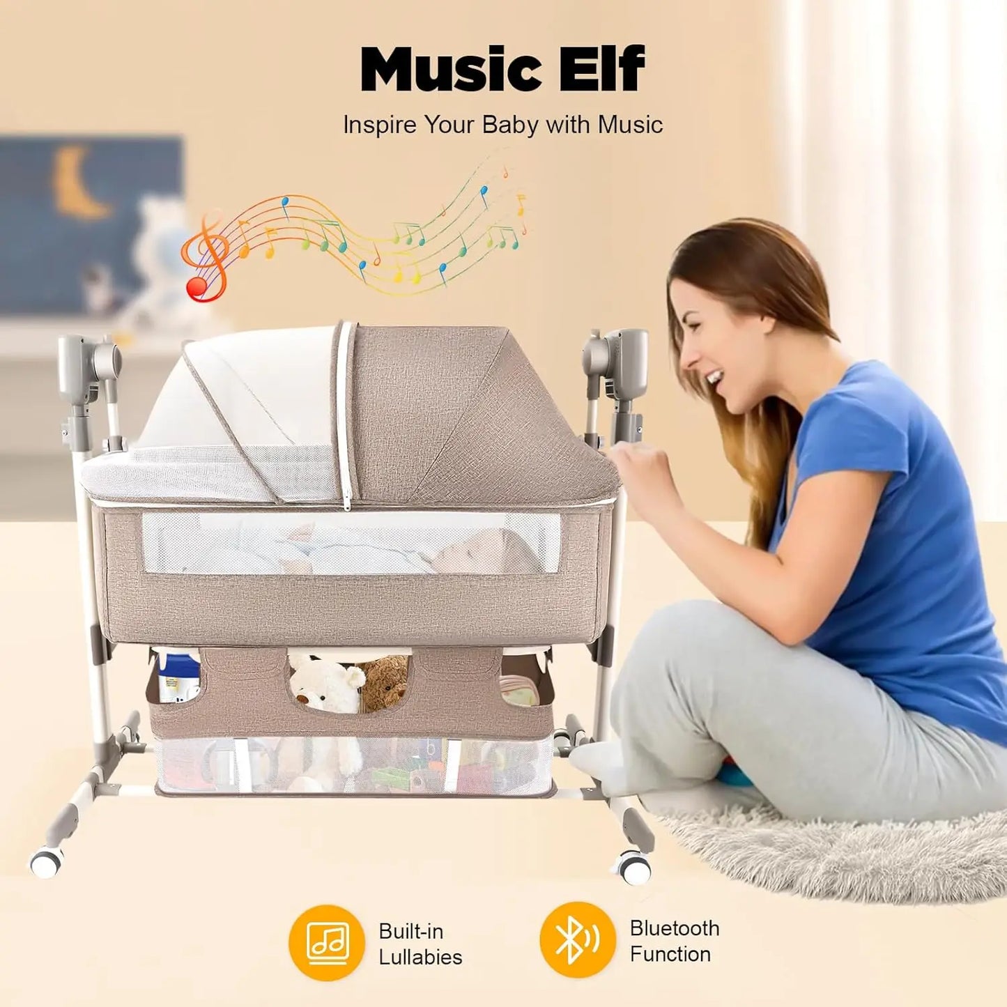 Smart Electric Baby Bassinet Bedside Sleeper With Music Automatic Cradle