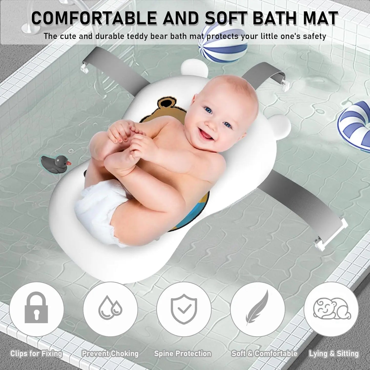 Baby Bath Tub With Cushion Thermometer Foldable Design