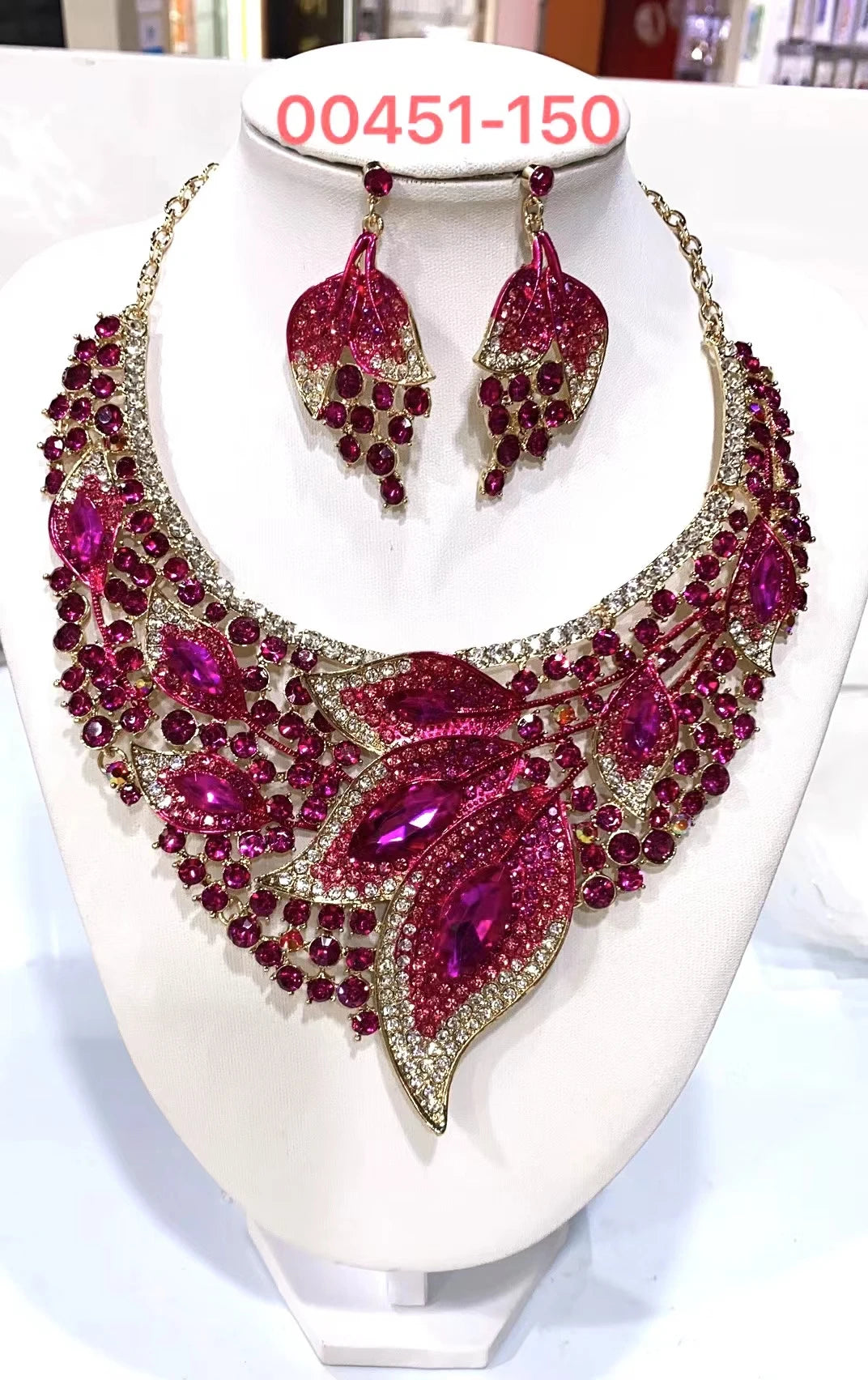 African Bridal Rhinestone Necklace And Earrings Set Wedding Jewelry