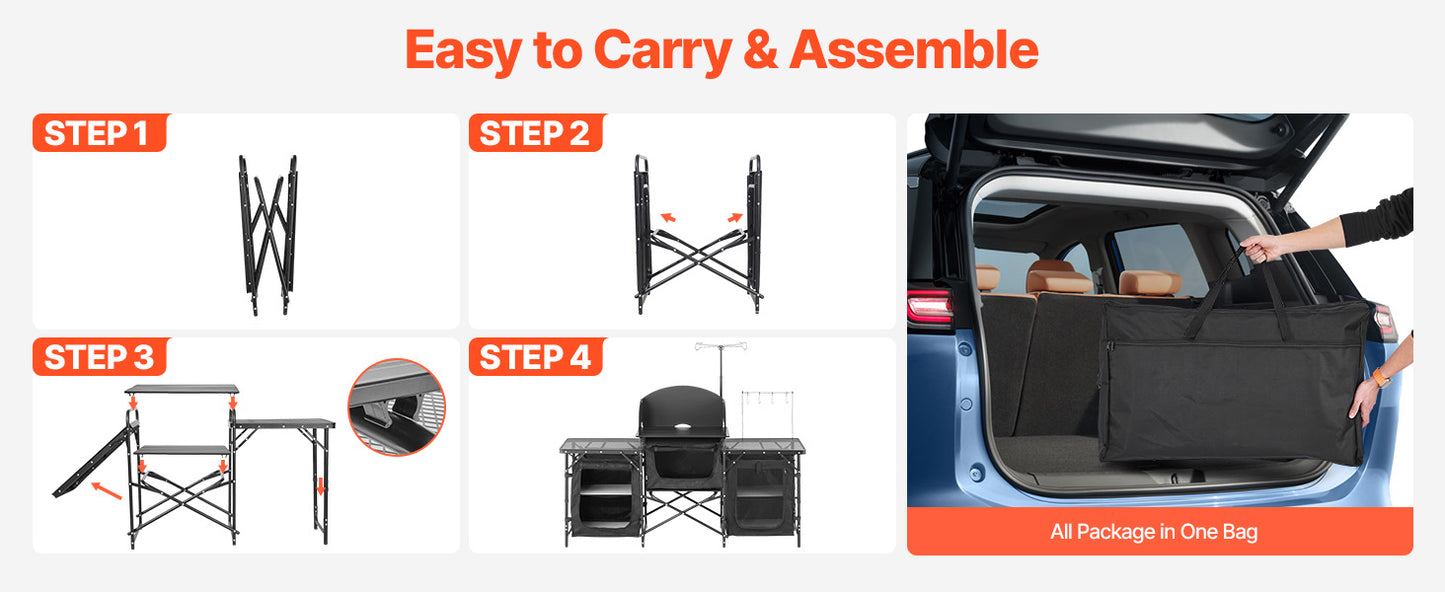 VEVOR Camping Kitchen Table Aluminum Portable Cook Station