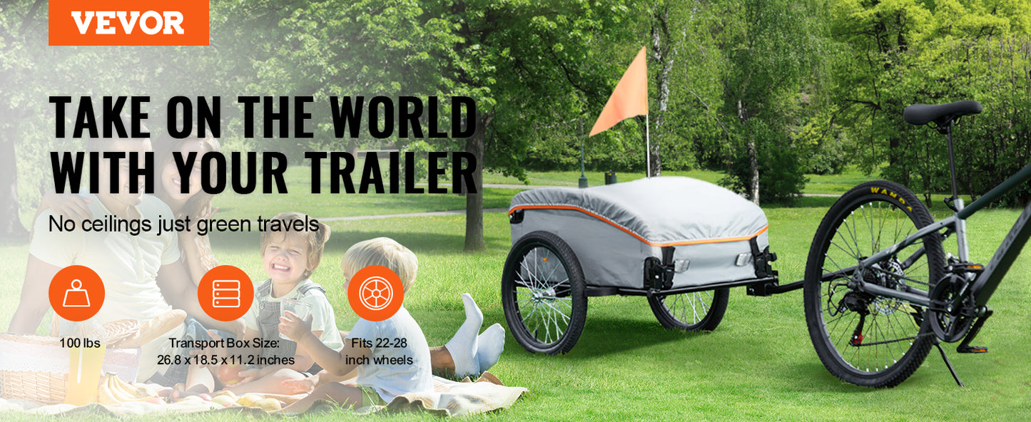 SucceBuy 100lb Bike Cargo Trailer Foldable Wagon With Waterproof Cover