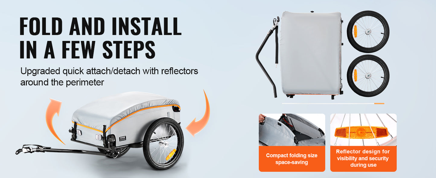 SucceBuy 100lb Bike Cargo Trailer Foldable Wagon With Waterproof Cover