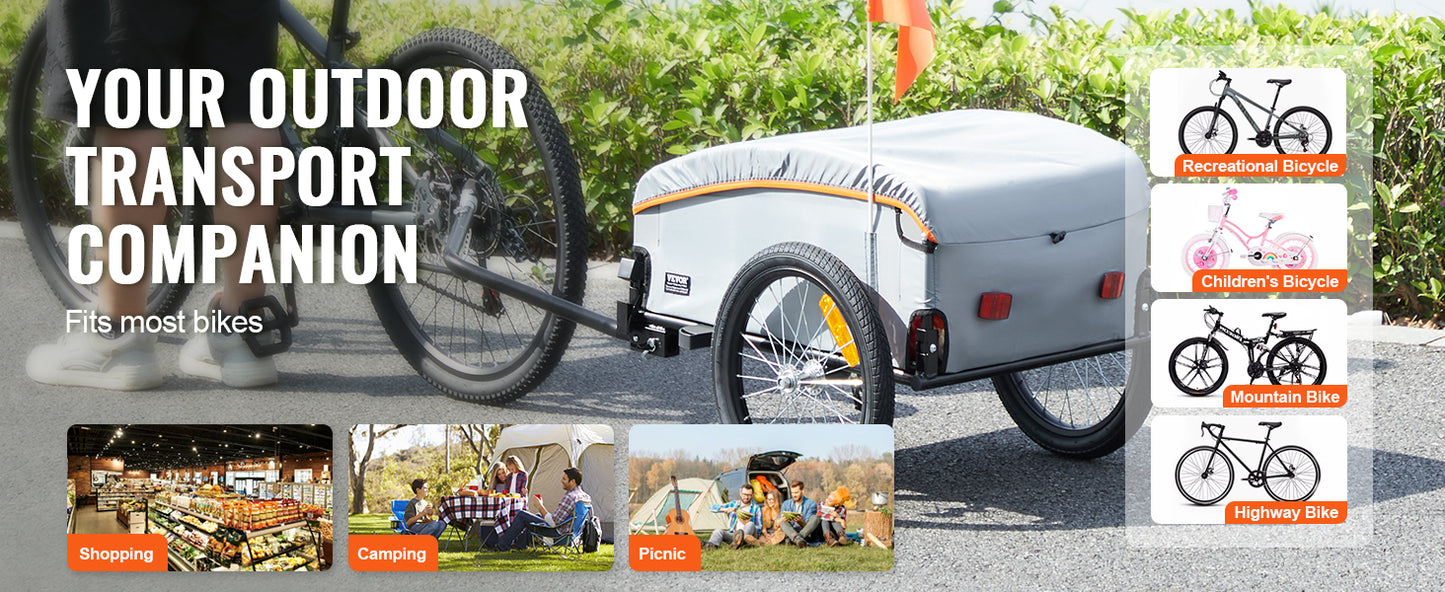 SucceBuy 100lb Bike Cargo Trailer Foldable Wagon With Waterproof Cover