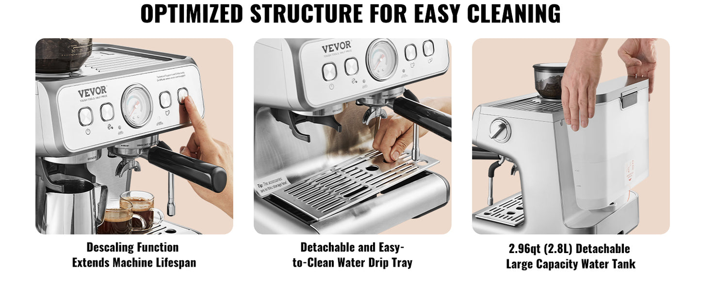 VEVOR Espresso Machine With Grinder 15 Bar Milk Frother
