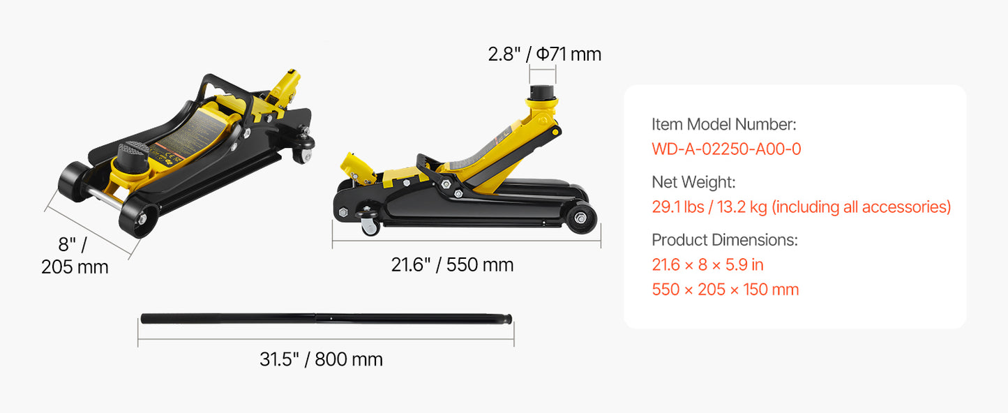 SucceBuy Steel Hydraulic Floor Jack With Low Profile Design