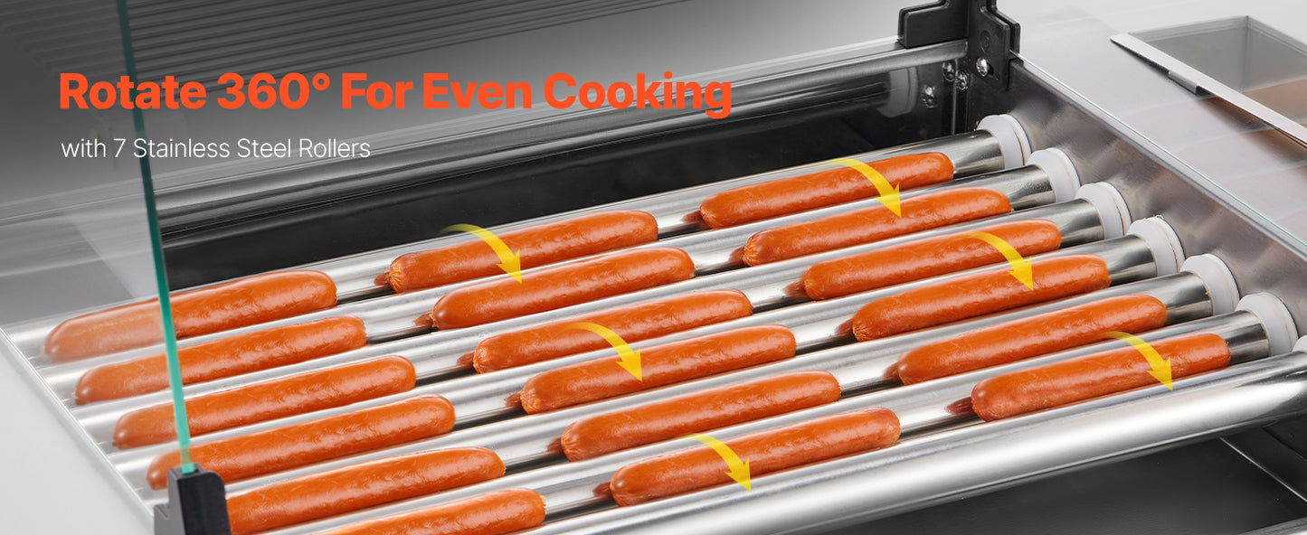 VEVOR Commercial Hot Dog Rollers Stainless Steel Dual Temperature Control