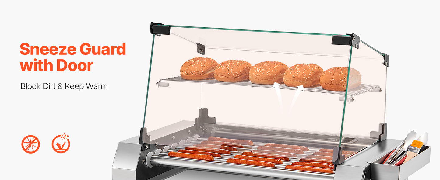 VEVOR Commercial Hot Dog Rollers Stainless Steel Dual Temperature Control